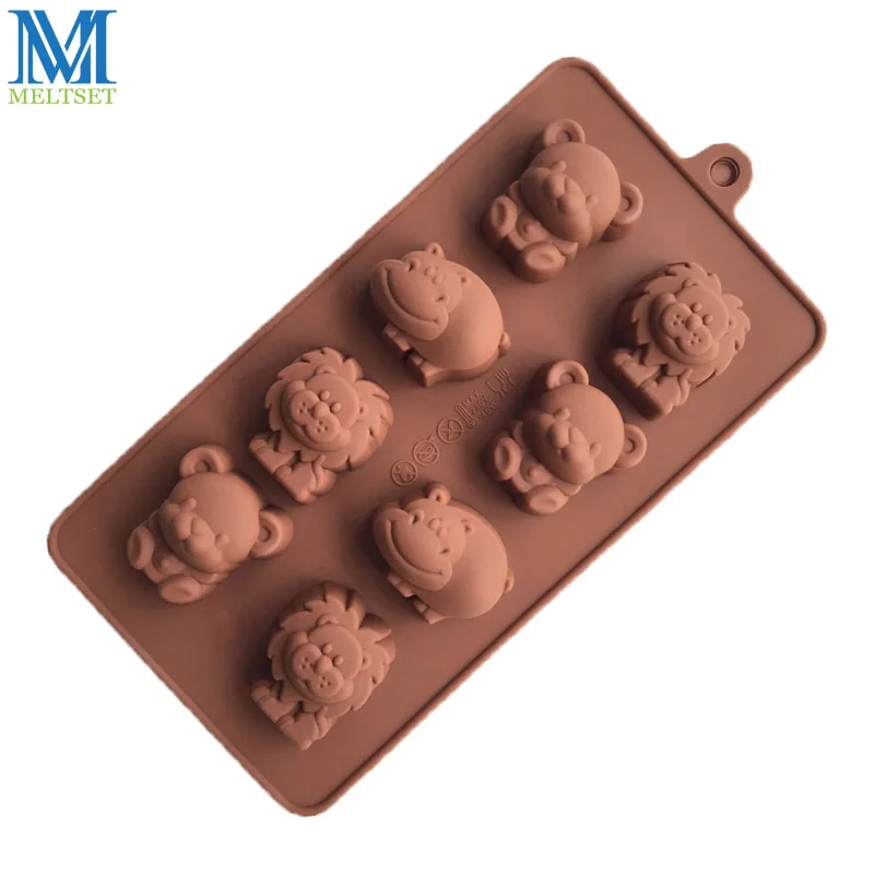 

8 Cavity Cartoon Animal Shape Silicone Chocolate Molds Cub Lion Hippo Cake Molds DIY Handmade Soap