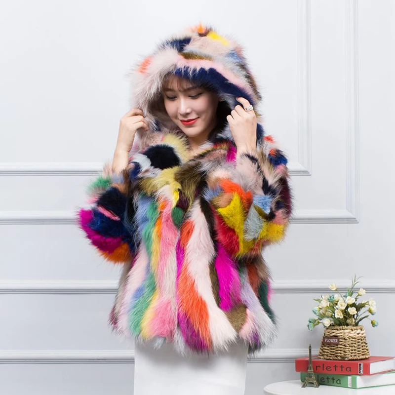 Manteau Femme En Véritable Fourrure De Vison Multicolore - Taille 4XL, Neuf Avec étiquettes