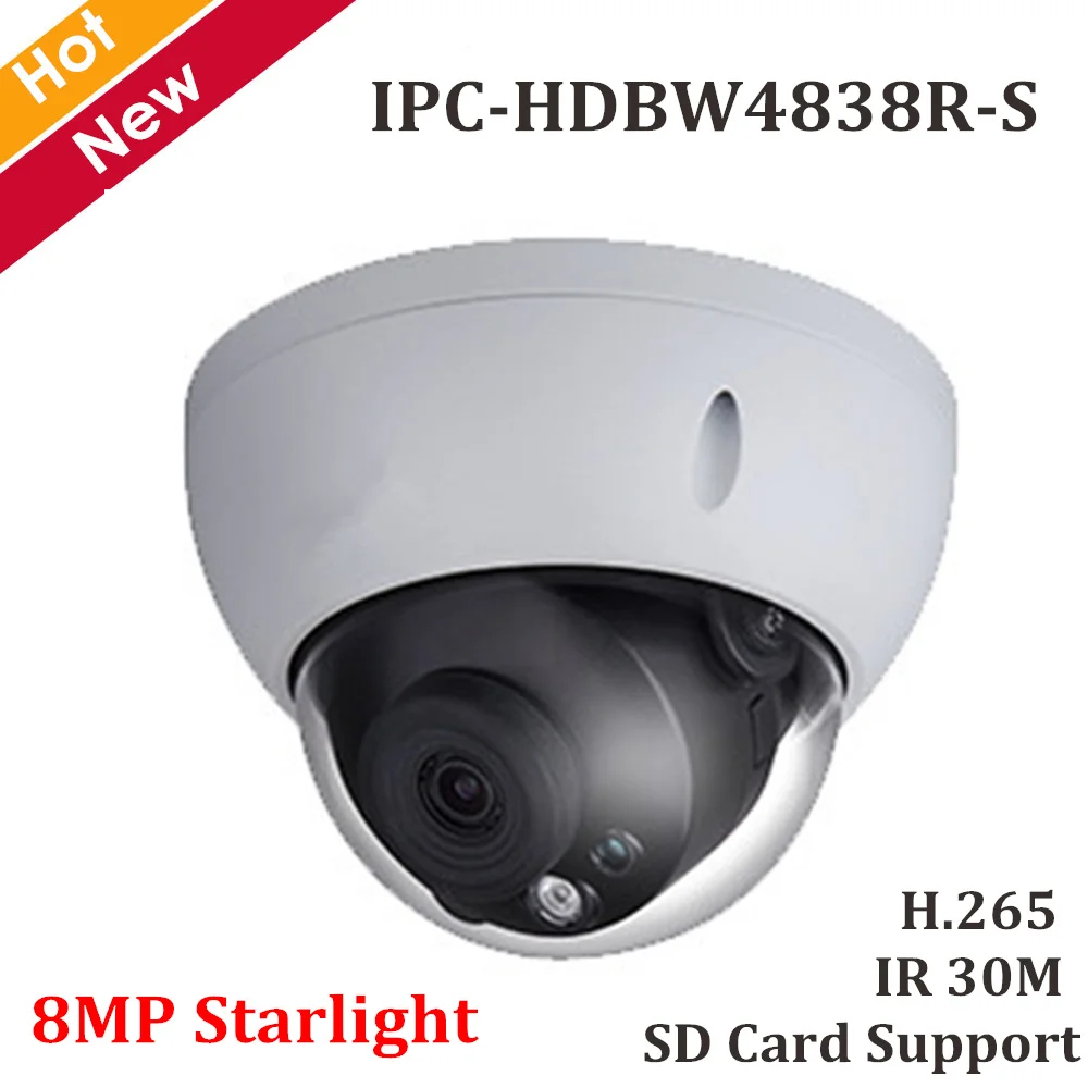 

DH 8MP Starlight Dome IP camera H.265 IR 30m Waterproof IP67 Security Camera Support Max 128g Sd card IPC-HDBW4838R-S