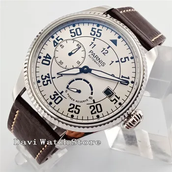 

45mm Parnis Brown Leather Watch Strap Power Reserve Seagull Automatic mens steel watch 2569