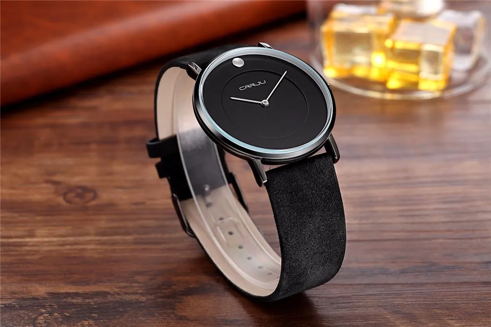 CRRJU новые брендовые Мужские Простые спортивные аналоговые кварцевые часы с черным кожаным ремешком модные мужские часы с большим циферблатом Relogio Masculino