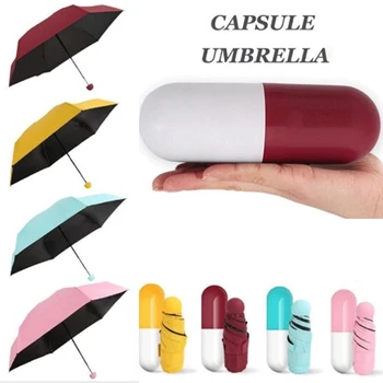 

Mini Folding Capsule Small Umbrella With Pill Package Box Pocket Parasol Rain Anti-UV Portable Travel Umbrella Sunny Rainy Day