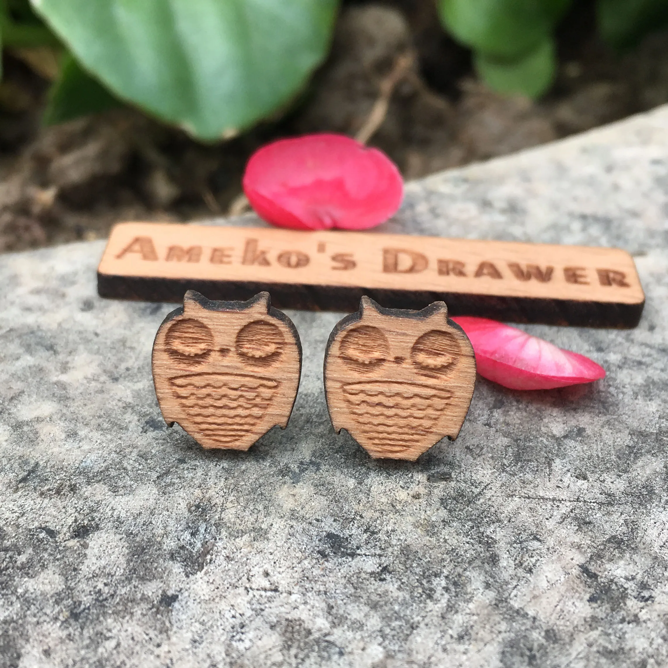 

Owl earrings wooden handmade earrings studs small Handmade wooden earrings x 10 paris