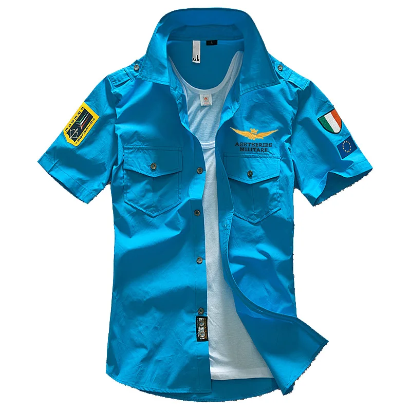 جديد 6XL العسكرية الرجال قصيرة الأكمام قمصان الصيف الأزياء المطرزة عالية الجودة القطن سلاح الجو واحد MA1 عارضة قميص AE12002