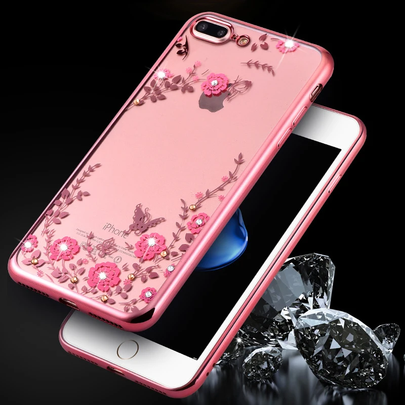 

Transparent Case For iPhone X 8 7 6 6S Plus Bling Diamond Soft Silicone Clear Cases Back Cover For iPhone 7 Coque Shell