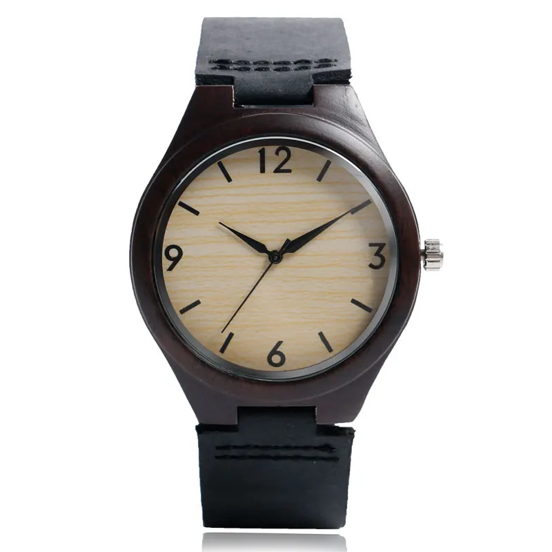 YISUYA Mens Wooden Wrist Watch Novel Bamboo Wood Creative Watches Black Genuine Leather Band Strap Quartz Males Watch relogio (5)