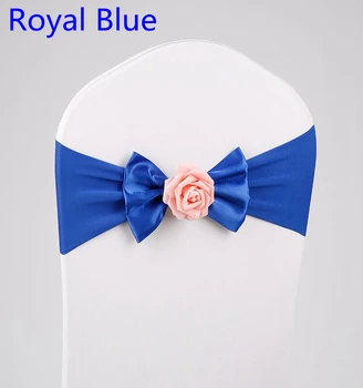 

Royal Blue colour chair sash with butterly bow tie rose ball decor chair cover spandex band lycra sash party wedding decoration