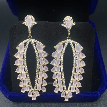 

Luxury Feather Design Mutilayer Cubic Zirconia Stones Long Earrings For Women Fashion Party Accessories