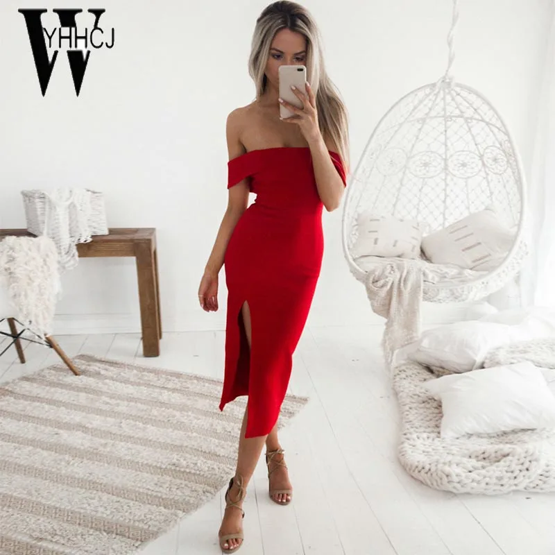 WYHHCJ 2017 vestidos women Spring/summer dress sexy off shoulder sleeveless women dress bodycon sides split party dresses female