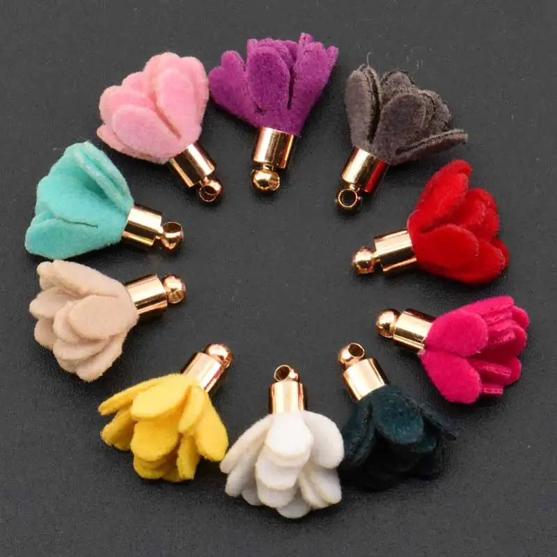 High Quality Gold Flower South Korea velvet Tassel Accessories For Diy Cellphone Straps backpacks Jewelry 2018 (10pcs/lot}