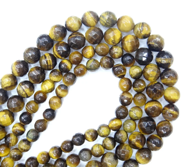 

Natural Stone Faceted Brown Gold Tiger Eye stone Round Loose Beads 4 6 8 10 12MM For Jewelry Making Diy Bracelet Necklace