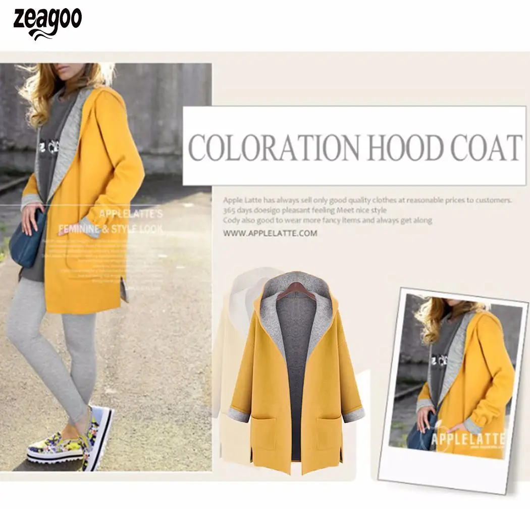 

Women Casual Jacket Hooded Long Sleeve Pocket Front Pockets Solid Medium Long Yellow, Rose Red Coat