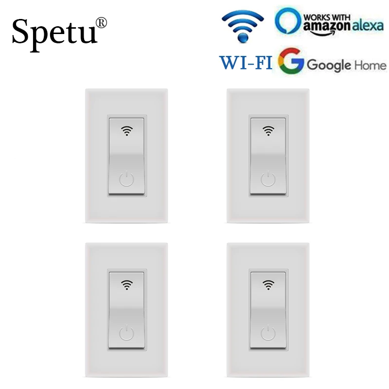 Spetu Wifi настенный выключатель света US 1 банда сенсорный WiFi Пульт дистанционного управления умный настенный выключатель поддержка Amazon Alexa Google