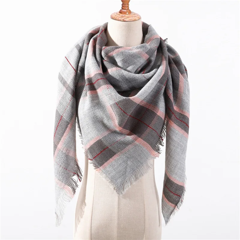 LaMaxPa осенне-зимний теплый клетчатый треугольный шарф из кашемира для женщин/дам, шерстяные Панамы, мягкие полосатые женские шали и палантины - Цвет: 35