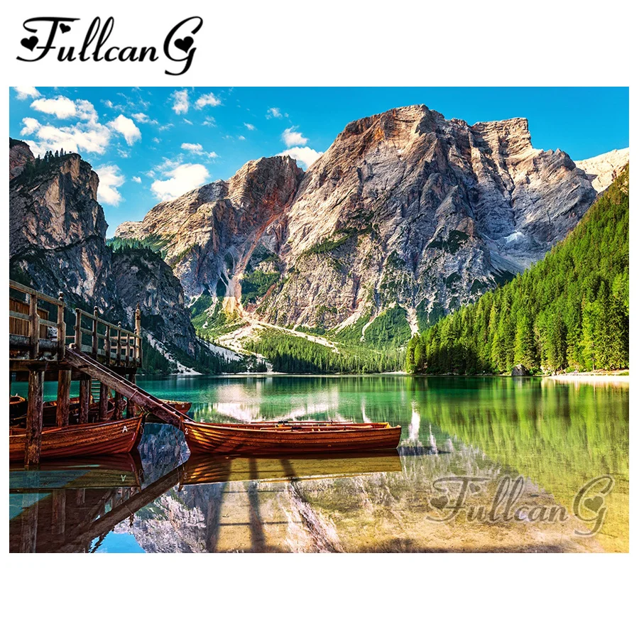 

FULLCANG full square/round drill diy diamond painting "natural landscape lake" 5d embroidery rhinestone cross stitch kits FC177