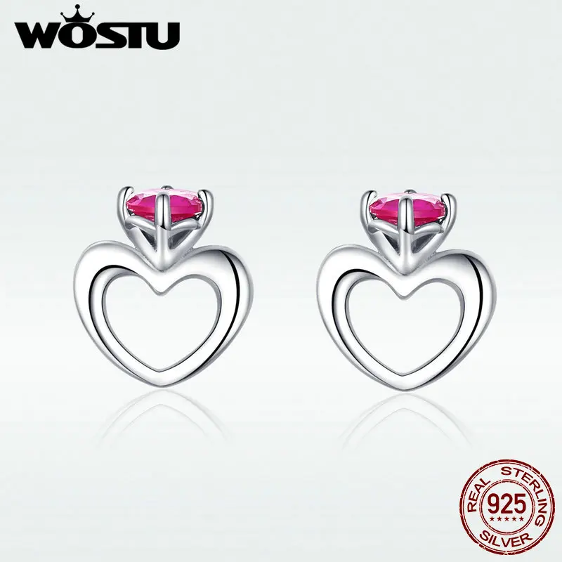 

WOSTU 2019 New Arrival Authentic 925 Sterling Silver Love Heart Earrings For Women Cute CZ Earrings Fashion Jewelry DAE160