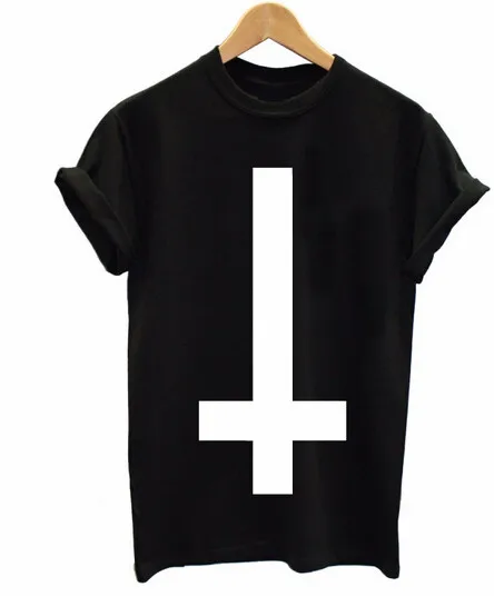 Перевёрнутый крест печатная Мужская футболка религия Swag хипстер девушка ретро-футболка хлопок на заказ футболка для мужчин футболка Топы