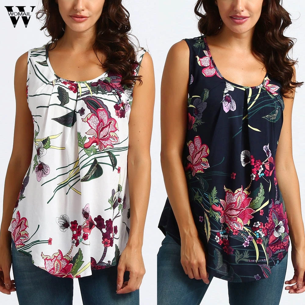 

Women Printed Floral Crop Top Short Sleeveless Tank Top Blouse 6.12