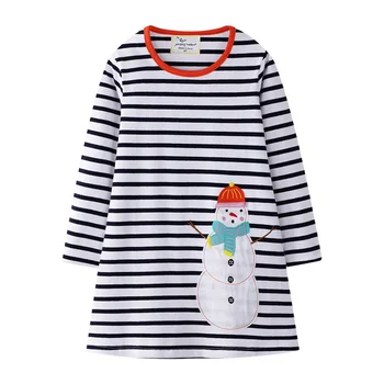 

High quality black white stripe snowman applique winter christmas girl baby dress