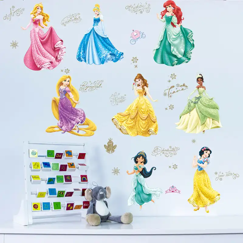 Cartoon Disney Princess Theme Wall Stickers For Girls Room Door Wall Decoration Diy Kids Bedroom Mural Art Pvc Poster Home Decal