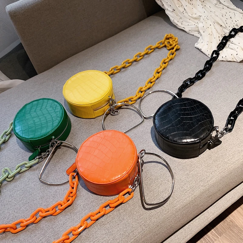 Брендовая Дизайнерская Женская акриловая цепь, мини круглые сумки с каменным узором, сумка-мессенджер, круговая дамская сумочка, шикарные кошельки