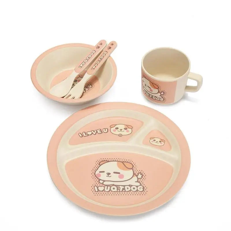 3 типа милые чашка для кормления малыша тарелках вилка ложка стаканчики посуда набор безопасности бамбука детей набор столовых приборов