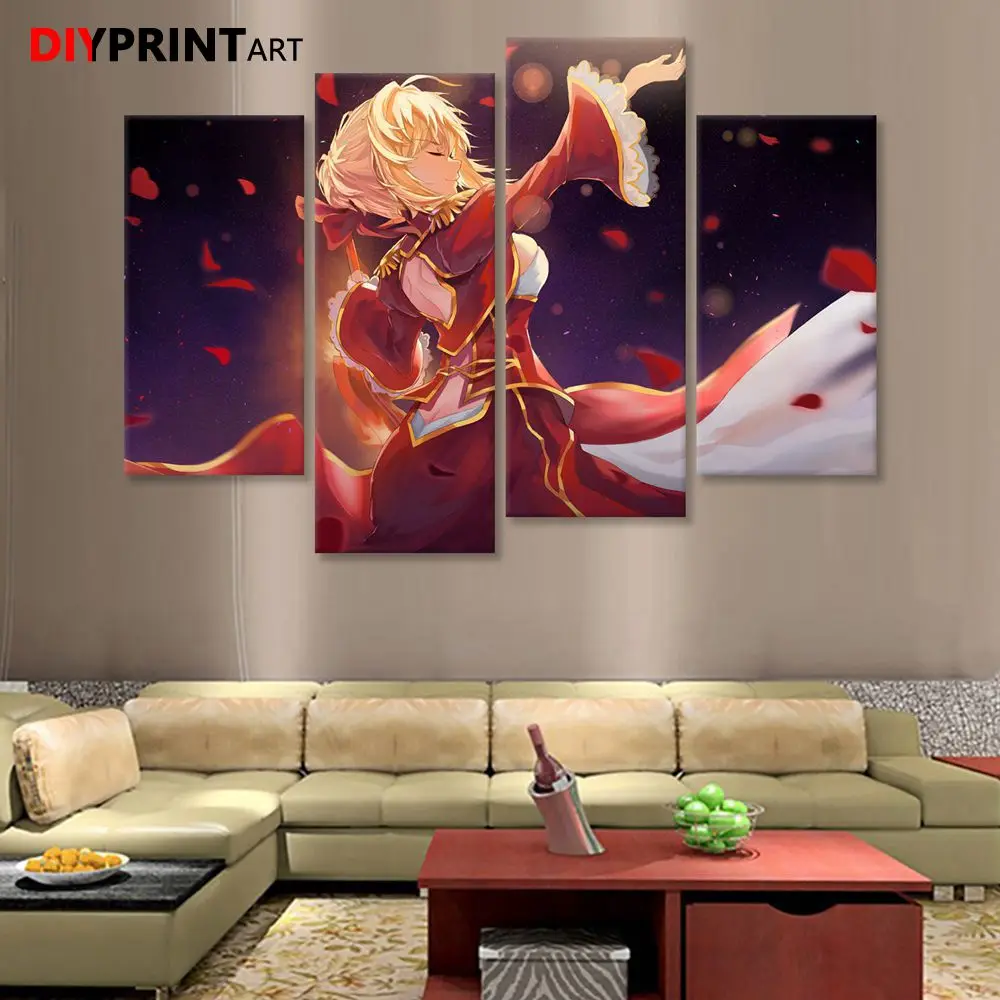 Red Saber 4 шт./компл. художественный постер в стиле аниме Fate Extra Picture для гостиной