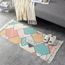 Красочные геометрические ковры для дома в скандинавском стиле, хлопковые коврики с мягкими кисточками для спальни, украшения детской комнаты, напольный коврик