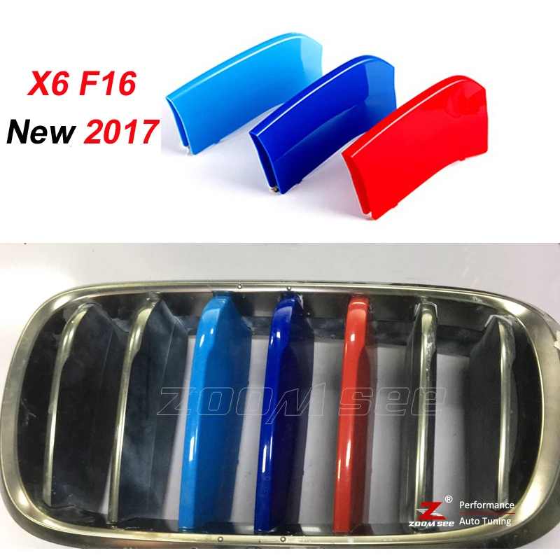 

3D colors M Car Front Grille Trim Strip grill Cover Decal MotorSport Stickers For 2017 BMW X6 F16
