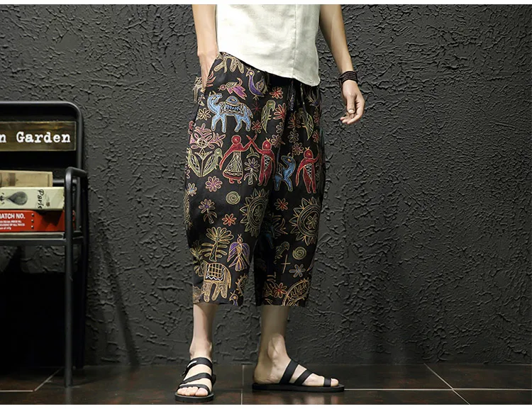 MRDONOO японский стиль до колена хлопок белье шорты размера плюс шаровары широкие брюки Boho повседневные мужские шорты A019