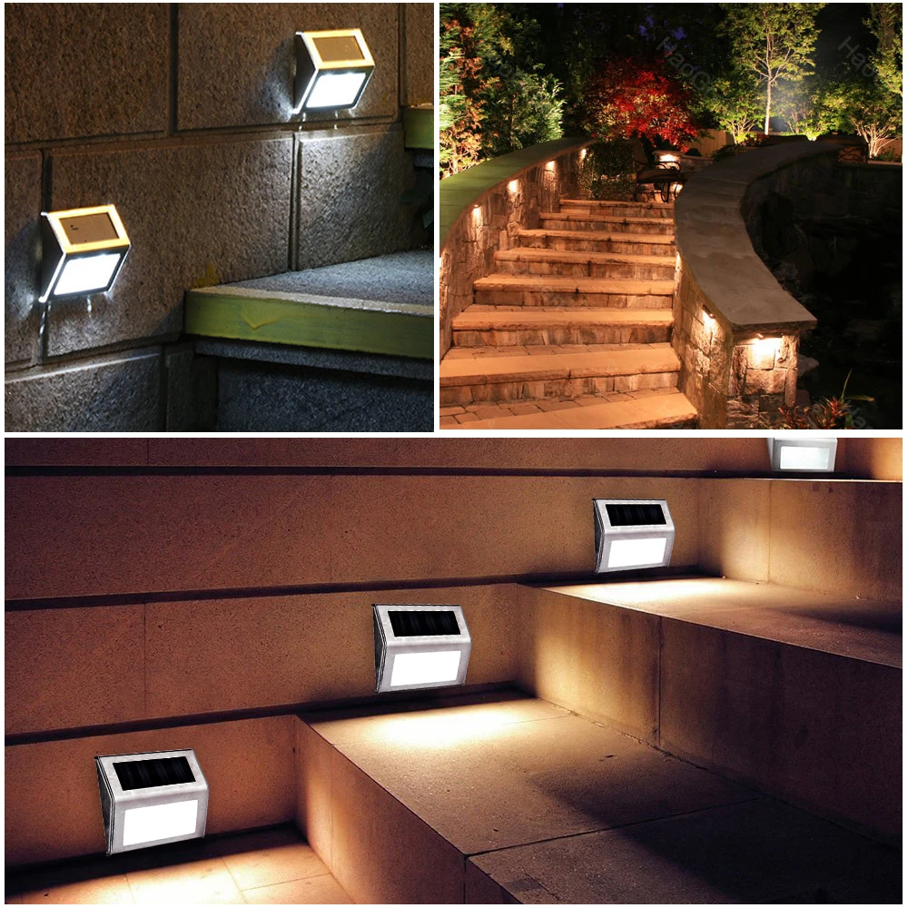 4 шт. Нержавеющая сталь 3LED солнечный светильник Водонепроницаемый внешнего