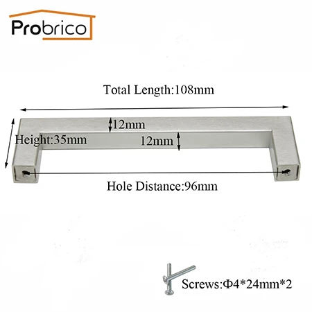 Probrico Шкаф Тянет кухонные ручки ящика шкаф комод ручки для шкафа 12 мм квадратное барное оборудование для обработки мебели - Цвет: Hole Space 96mm