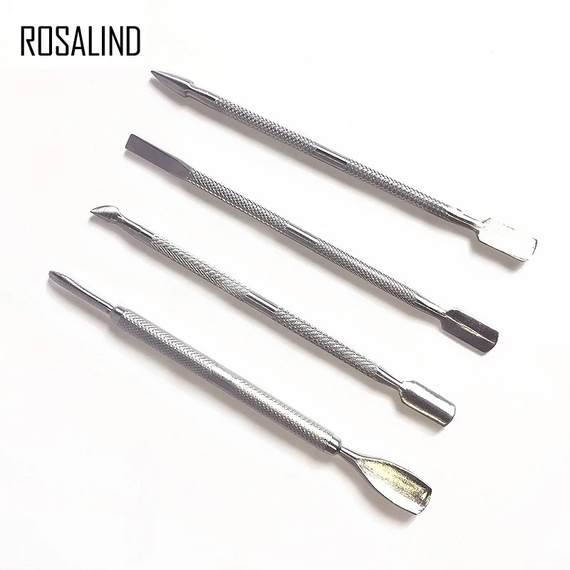 ROSALIND 4Pcs/Lot Nail Cuticle Pusher Manicure Care Tool Stainless Steel Remover Double Sided Finger Dead Skin | Красота и здоровье