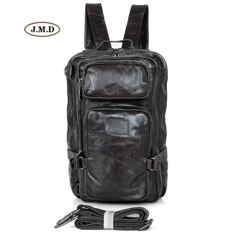 

J.M.D Large Capacity Genuine Leather Male Fashion Climbing Backpack Two Zipper Layers Popular Travel Bag for Youth 7039I