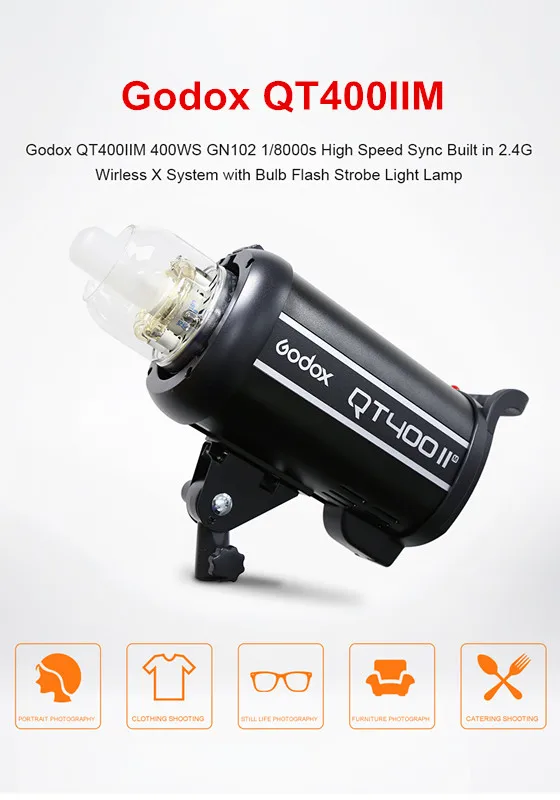 Godox QT400II 400WS GN65 1/8000 s Высокое SpeedSync FlashStrobe света withBuilt в 2,4 г WirlessSystem, короткие Recycle timeCD50 A04