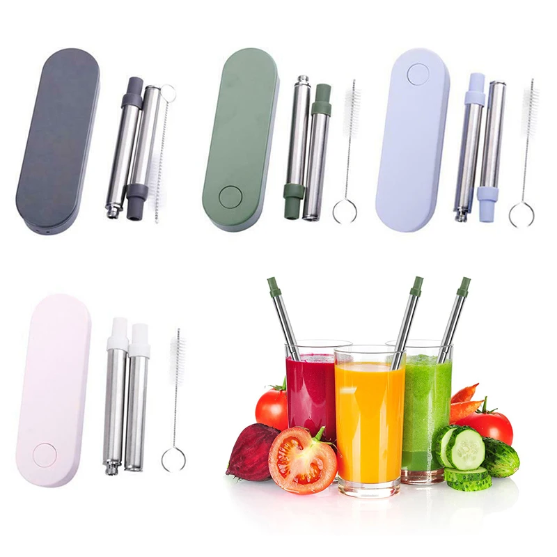 

Portable Reusable Telescopic drinking Straws Metal Straw + Brush Storage Box Household Home Kitchen Bar Accessories