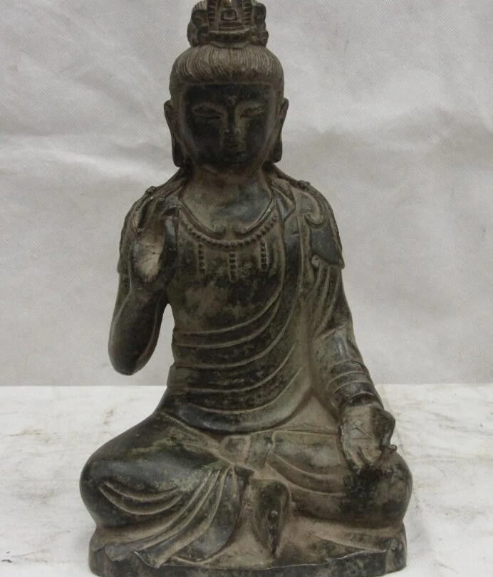 

9 Old China Buddhism Bronze Copper Seat Guanyin Kwan-Yin Boddhisattva God Statue