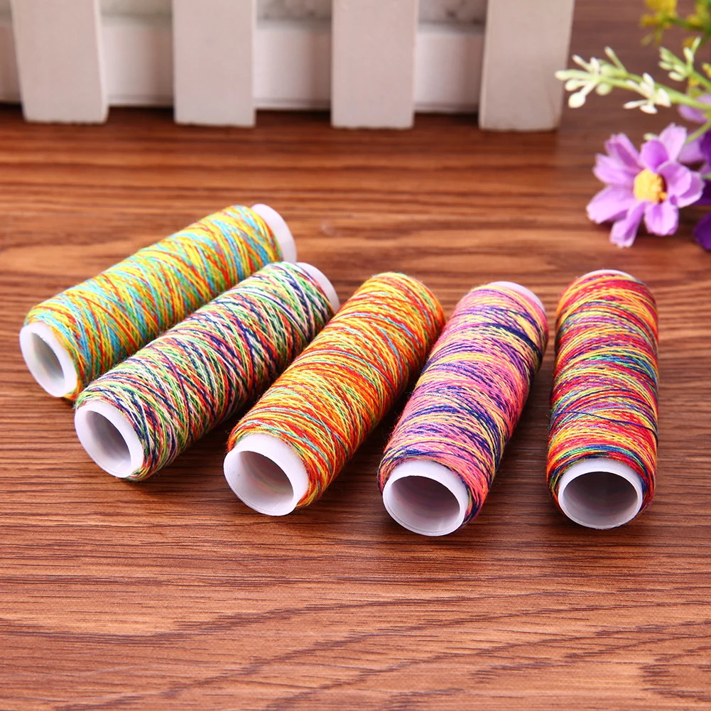 Радуга цвет полиэстер швейная нить ручная стеганая вышивка нить для шитья для дома DIY принадлежности для шитья товары 5 шт