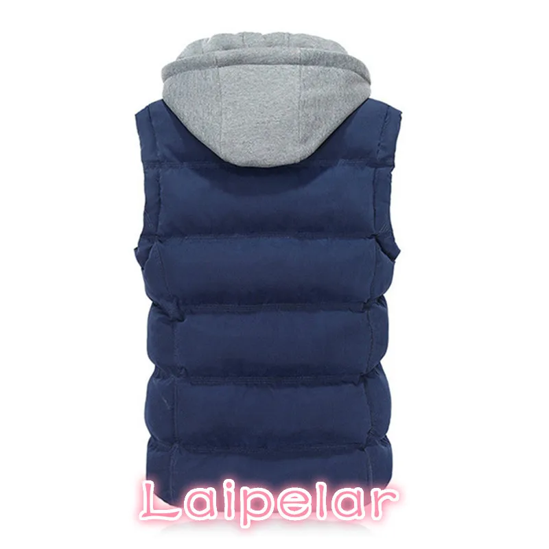 Cheap High Quality Men Casual Vest Winter Coat Hat Detachable Men Waistcoat Sleeveless Jacket Solid Outwear Vest Men 4 Colors Laipelar