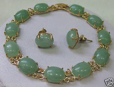 

Jewellery green jade bracelet earring sets >>18K gold plated watch wholesale Quartz stone CZ crystal
