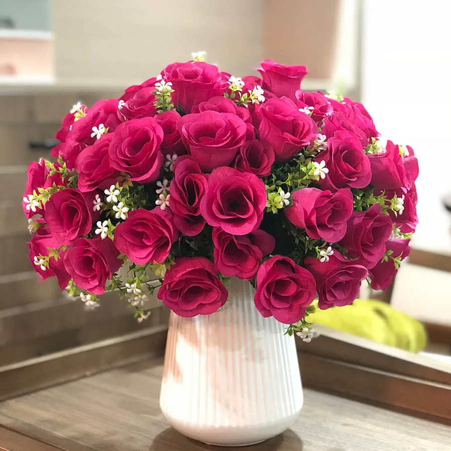 pink silk fake flowers lot roses gypsophila accessories high quality