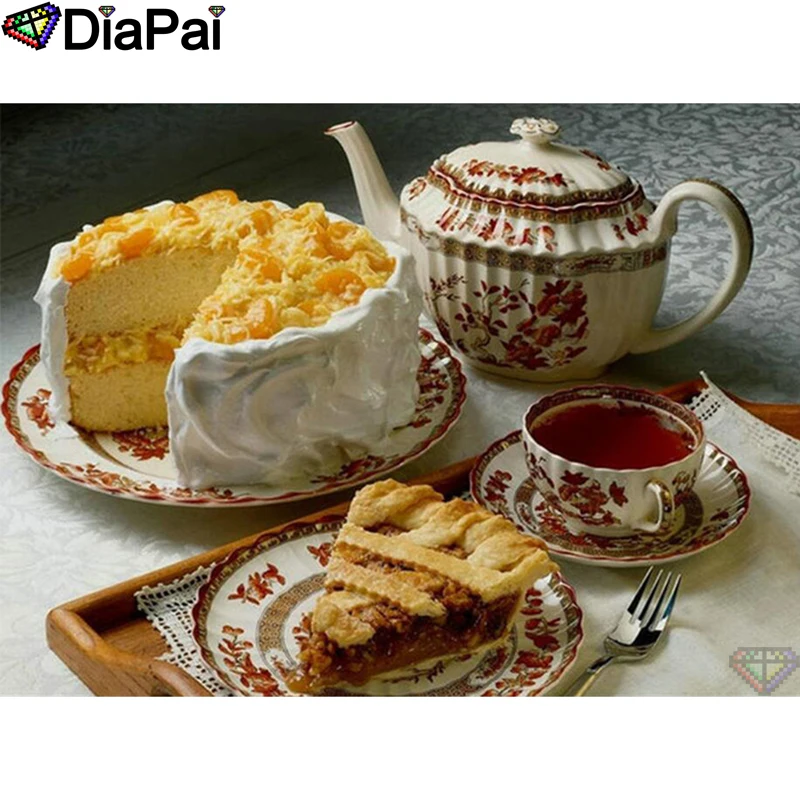 DIAPAI Diamond Painting 5D DIY 100% Full Square/Round Drill &quotCake teapot view&quot Embroidery Cross Stitch 3D Decor A25277 | Дом и сад