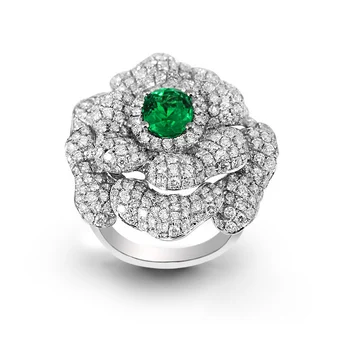 

Anillos Qi Xuan_Fashion Jewelry_Luxury Cz Green Stones Flower Rings_S925 Solid Silver Green Ring_Manufacturer Directly Sales