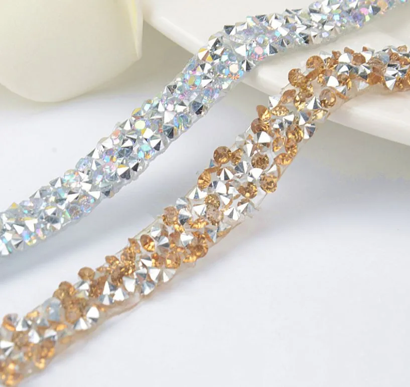 

1 Yard 1cm 1.5cm 3cm Sewing Trim Crystal Motif Strass Hot Fix Rhinestone Tape Applicator Ribbon With Rhinestones For Dresses