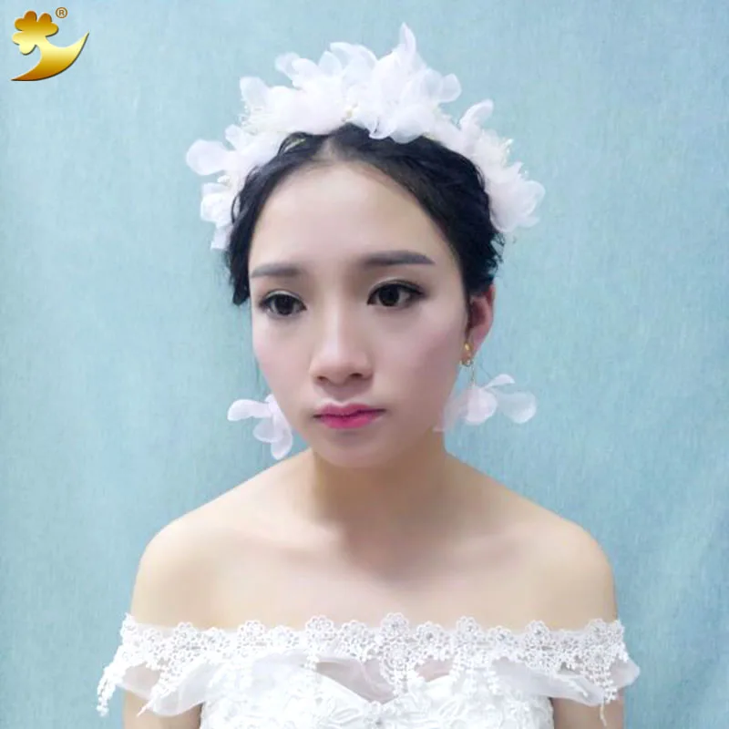 Великолепная повязка на голову для ребенка жемчужное украшение с кристаллами тиара женская свадебная корона серьги корейские аксессуары для волос 89348