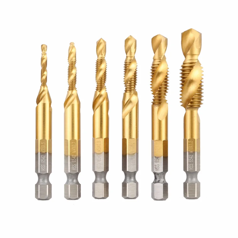 6Pcs Combination Drill Tap M3 M4 M5 M6 M8 M10 HSS6542 Metric Metal