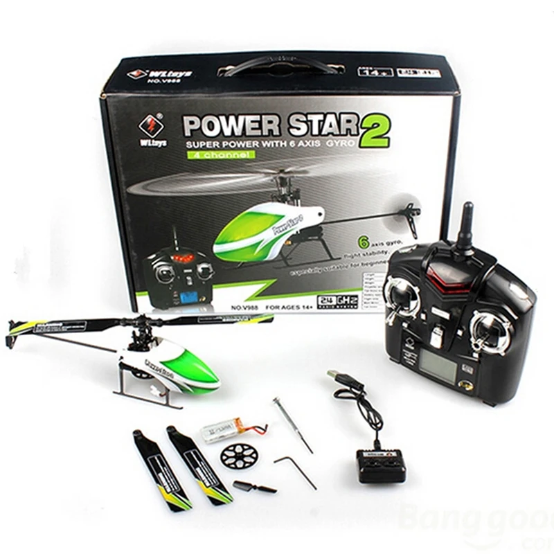 

Original WLtoys V988 Power Star 2 4CH 6-Axis Gyro Flybarless Helicopter RTF RC Models Kids Birthday Gift