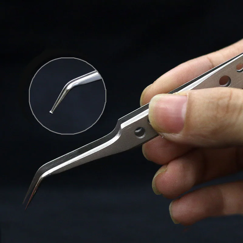 

Model Tool Stainless Steel Anti-static Tweezers Anti-skid Ultra-precision Elbow Tweezers