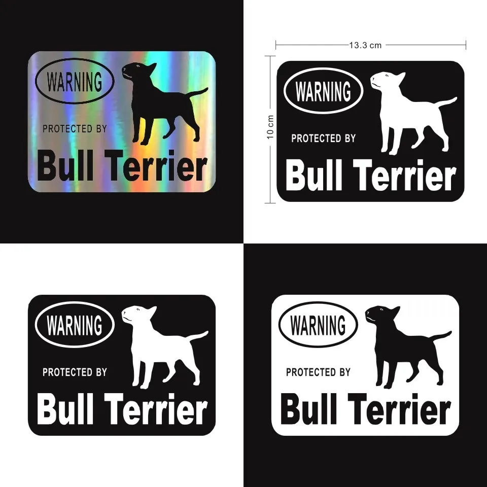 Creative Fashion Protected By Bull Terrier Protected Animal Car Tail Car Stickers Black Silver Laser Vinyl Sticker 13 (2)