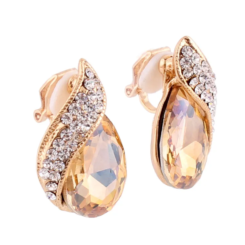 Ear Clip Earrings Clip Earrings Ear Clip Rhinestone Crystal Tear Drop Shape Clip on Earrings For Women Wedding